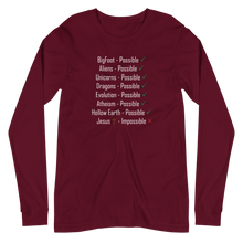 Load image into Gallery viewer, Logical, Plausible, Probable Unisex Long Sleeve Tee