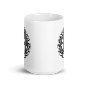 Standing for Truth Emblem White glossy mug
